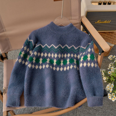 男童水貂绒毛衣半高领柔软保暖