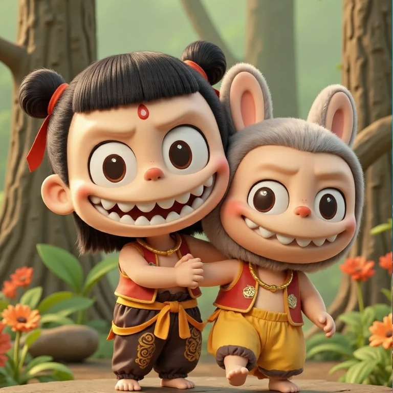 哪吒版labubu拉布布墙面贴纸装饰防水电动车贴墙面遮瑕墙贴遮丑贴