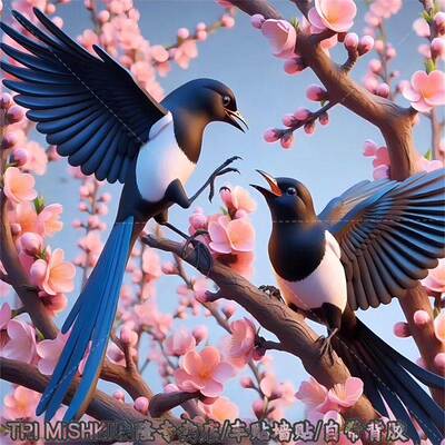 好事成双浪漫喜鹊情侣贴纸冰箱门窗装饰贴纸衣柜床头汽车划痕防水