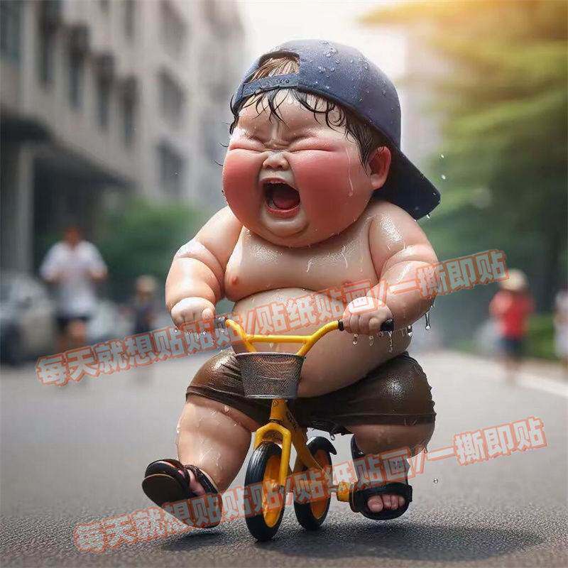 夏天好热呀胖嘟嘟男孩女孩贴纸墙面门窗自粘贴画个性搞笑防水贴花