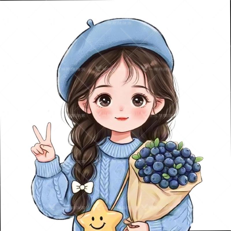 软萌甜美小女孩自粘贴画呆萌小姑娘手捧鲜花防水电动车贴纸墙贴花