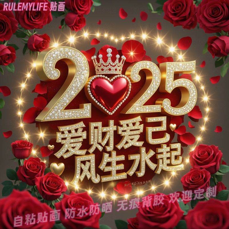 爱财爱己风生水起标语贴纸门贴年画墙上美化贴画新年自贴装饰画报