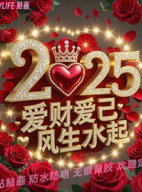爱财爱己风生水起标语贴纸门贴年画墙上美化贴画新年自贴装饰画报