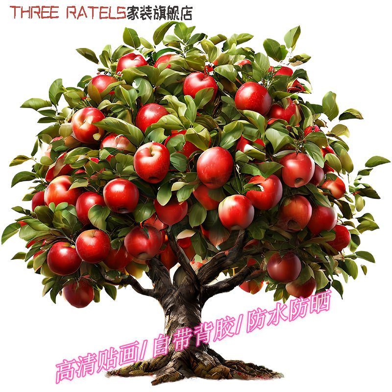 苹果水果树平安3d贴画墙贴厨房自粘贴纸冰箱客厅贴花出租屋装饰画图片