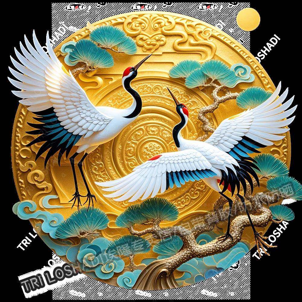 古典中式仙鹤祥云贴纸墙面客厅门窗玄关吉祥如意长寿国潮自粘贴画
