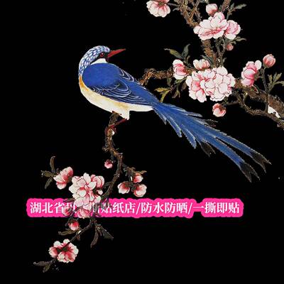 高颜值国风喜鹊上枝头富贵贴纸客厅玄关墙面划痕贴纸衣柜床头装饰