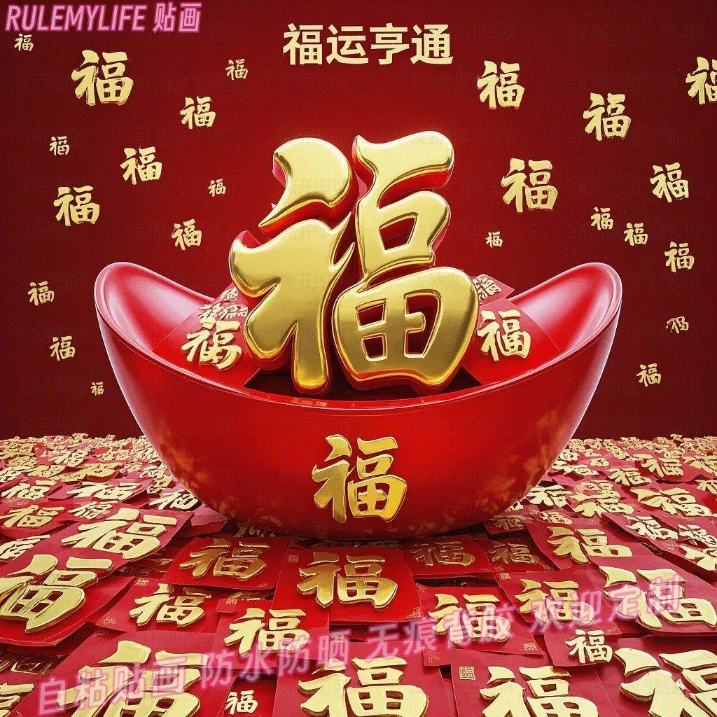 福运亨通元宝福字贴新年墙贴纸财运年画自贴画装饰画春节喜庆画报