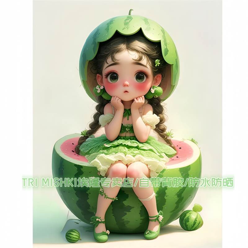个性夏季西瓜少女贴纸冰箱门窗装饰贴纸衣柜床头汽车划痕贴防水贴