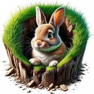 草丛兔子3D效果墙面门窗装饰创意动物贴画墙角补洞贴纸兔子自粘贴