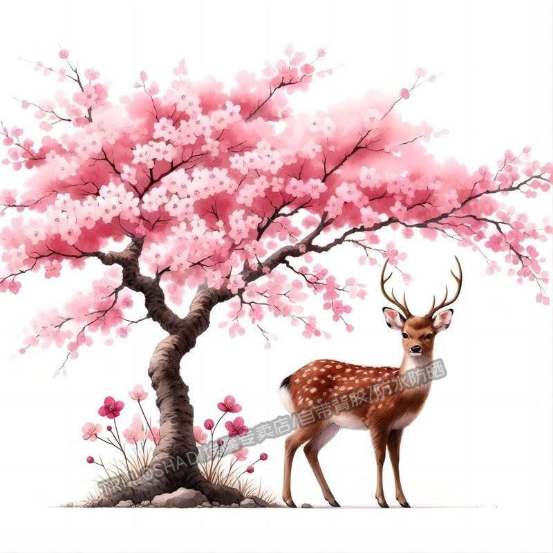 林深时见鹿自粘风景贴画墙面门窗房间装饰梅花鹿福禄双全防水贴花