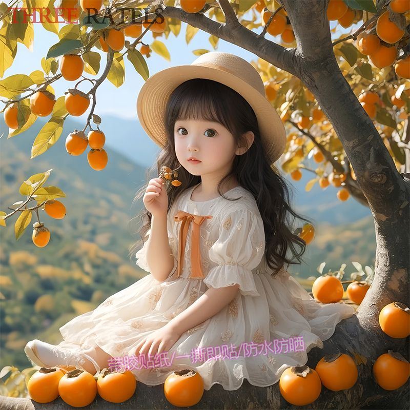 可爱女孩儿童柿柿如意贴墙画餐厅床头墙上贴纸遮丑森系自贴装饰画图片