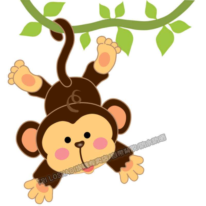 可爱玩耍猴子卡通贴画卧室衣柜门窗装饰贴画车身划痕遮挡贴纸防水