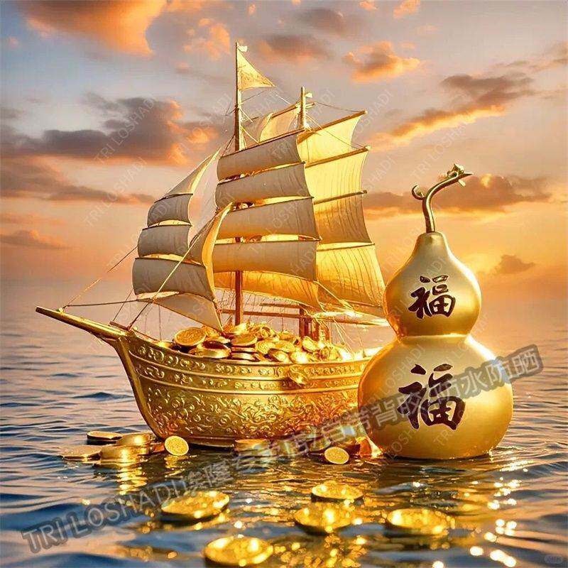 扬帆起航福禄双全海报贴画玄关墙面装饰一帆风顺家居墙贴画自粘画