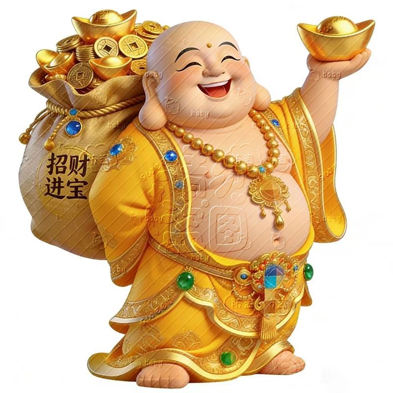 笑口常开弥勒佛招财进宝风水贴画装饰卧室客厅走廊墙上吉祥贴纸