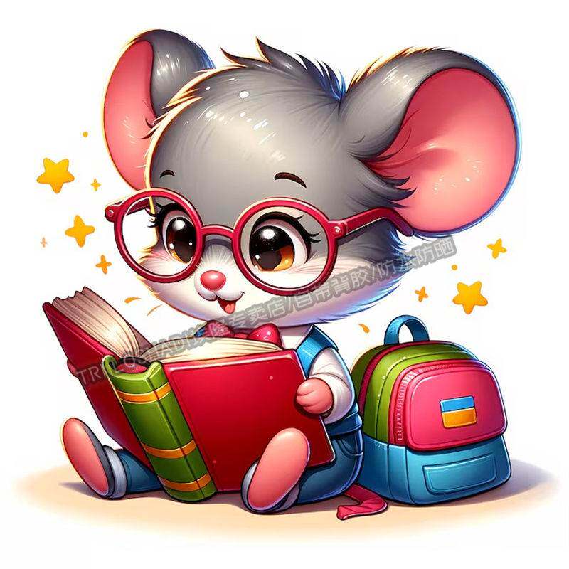可爱小老鼠认真学习贴纸冰箱马桶贴纸防水墙上门窗遮丑老鼠贴画纸
