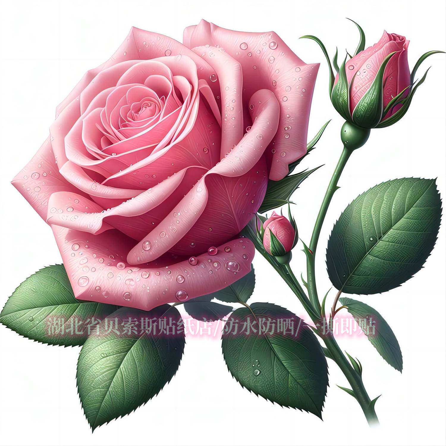 浪漫粉色玫瑰温馨贴纸冰箱马桶防水贴纸墙面划痕自粘贴汽车贴电脑