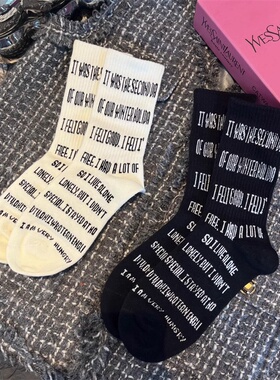 欧货洋气黑白字母袜子简约潮袜搭配鲨鱼裤男女欧美嘻哈街头中筒袜