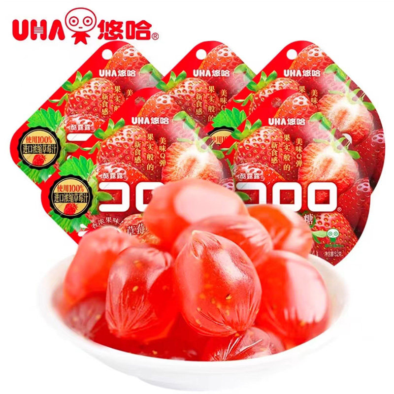 日本零食悠哈酷露露果汁软糖COO UHA味觉糖草莓味52g*5