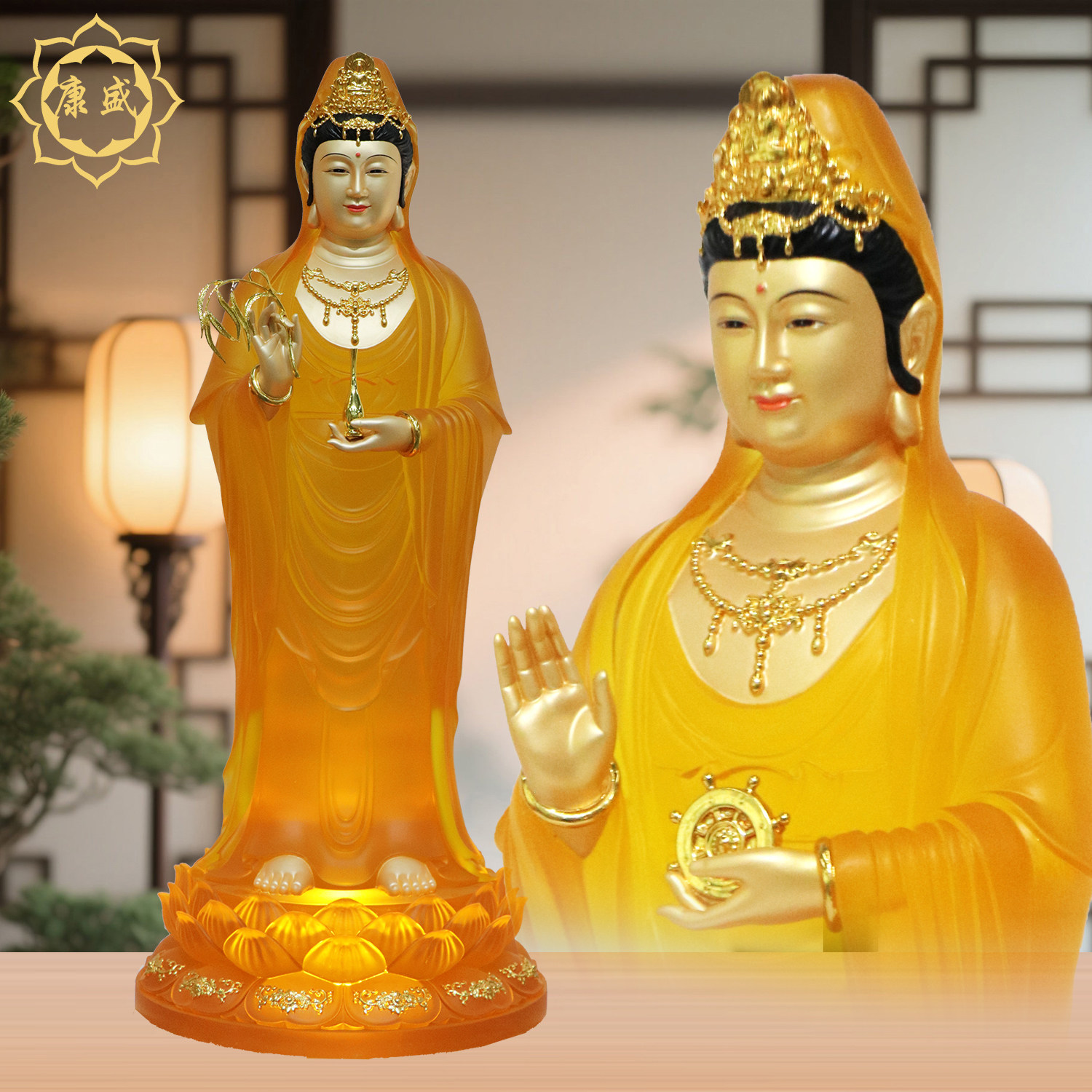 南海观音菩萨佛像水琉璃观世音菩萨站像滴水观音家用佛堂供奉摆件