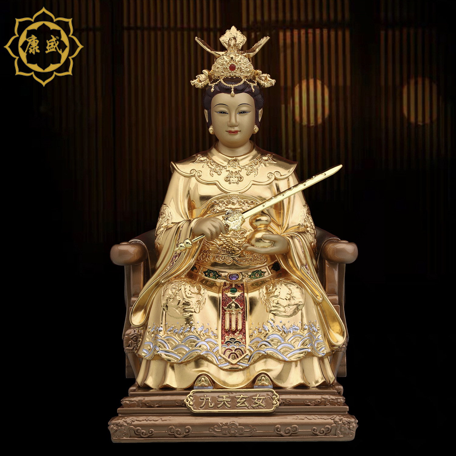 九天玄女神像纯铜摆件