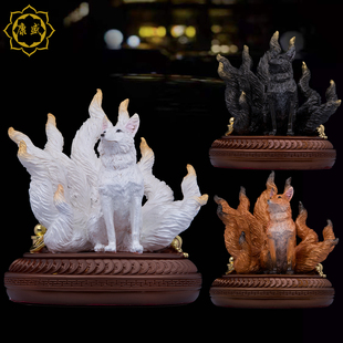 小狐狸摆件家用招财装饰灵狐树脂九尾狐真身神像白黑黄狐像体