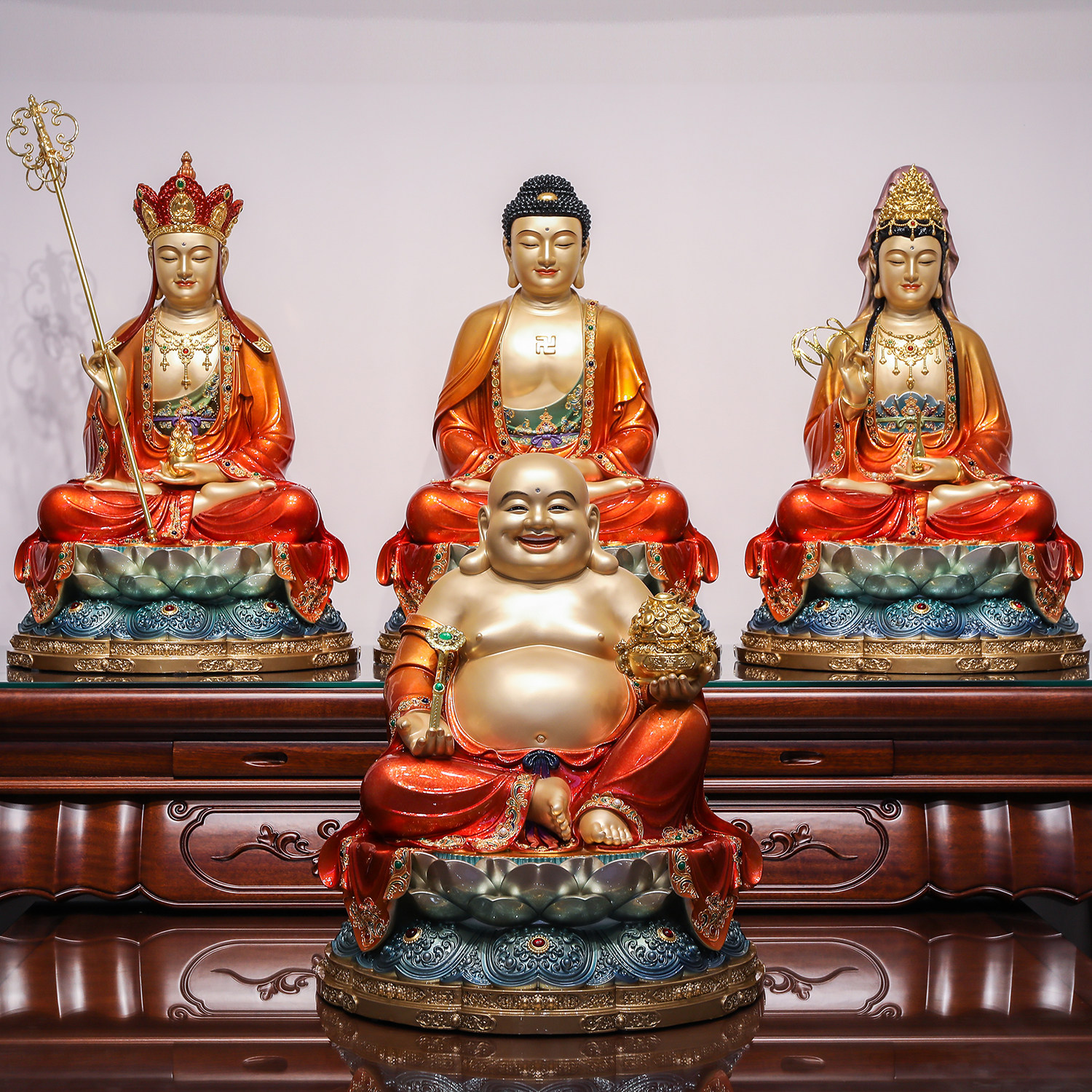 全堂佛铜像观音菩萨佛像释迦牟尼地藏王菩萨弥勒佛像家用供奉摆件