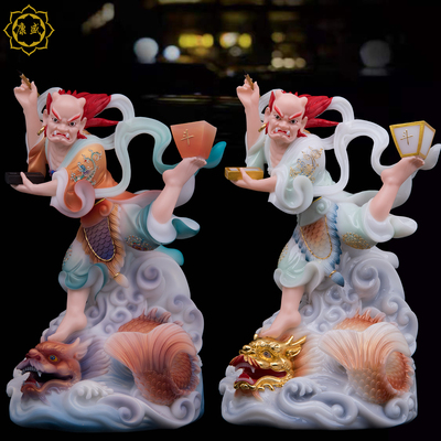 魁星点斗摆件魁星踢斗文曲星汉白玉彩绘文魁夫子神像家用书房摆件