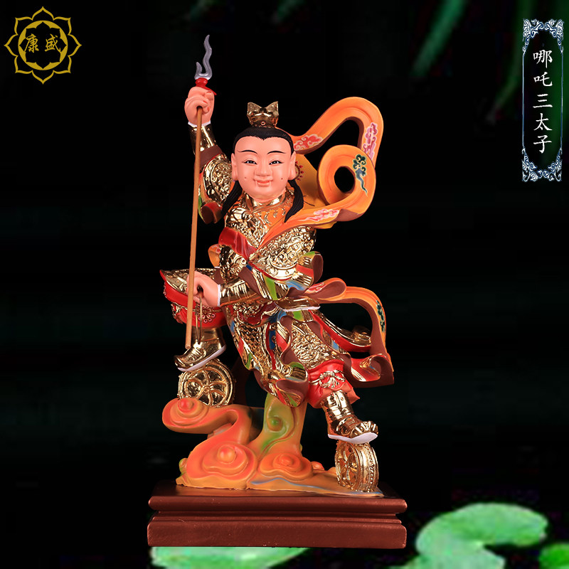 哪吒三太子神像  双轮太子中坛元帅神像佛像道家树脂居家摆件