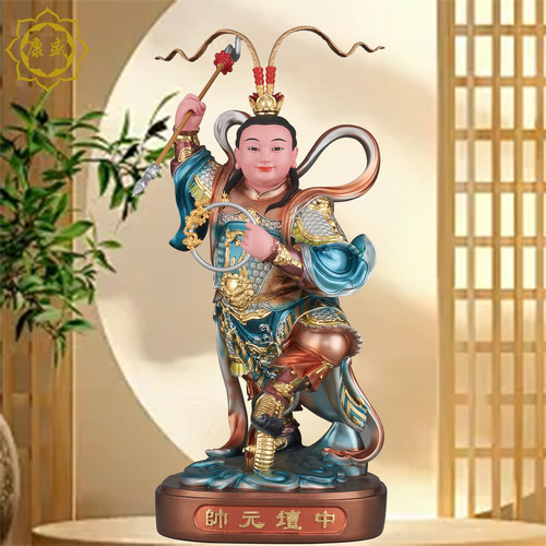 新款哪吒三太子神像中坛元帅站双火轮哪吒神像树脂家用供奉摆件