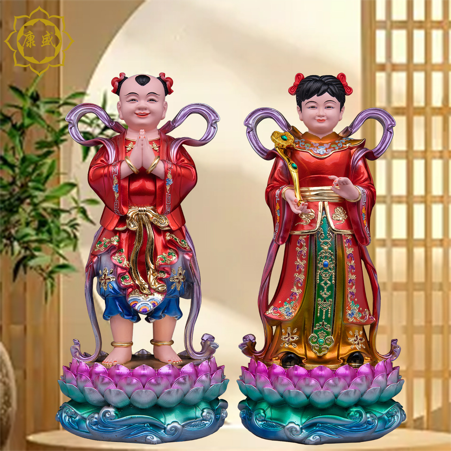 金童玉女佛像树脂太上老君观音护法善财童子龙女像家用供奉摆件