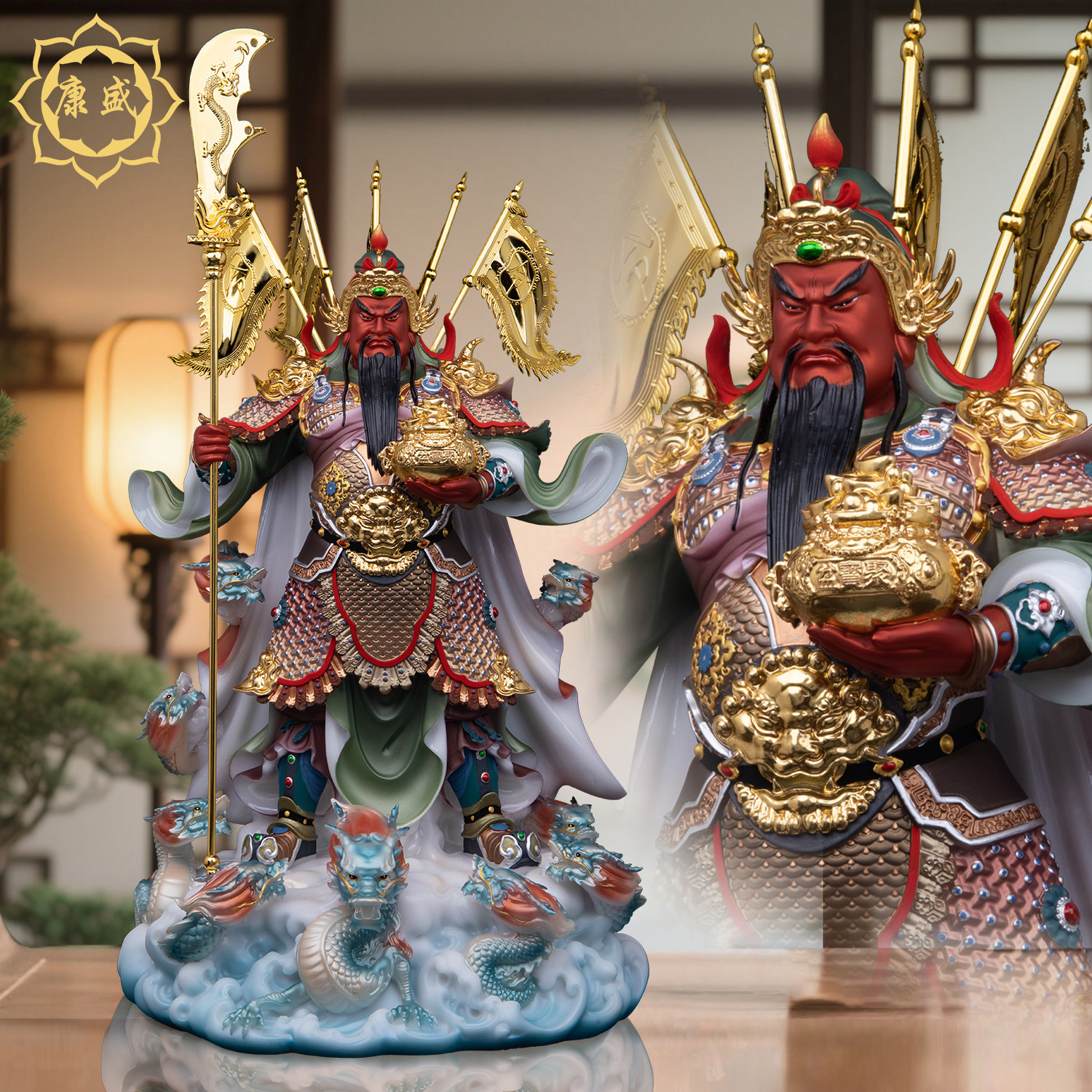 九龙关公神像武财神关二爷关圣帝君汉白玉像家用玄关店铺供奉摆件