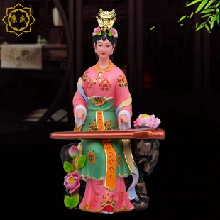 桃花仙子神像16寸树脂彩绘佛像道家宫女抚琴美女才女仙女神像摆件