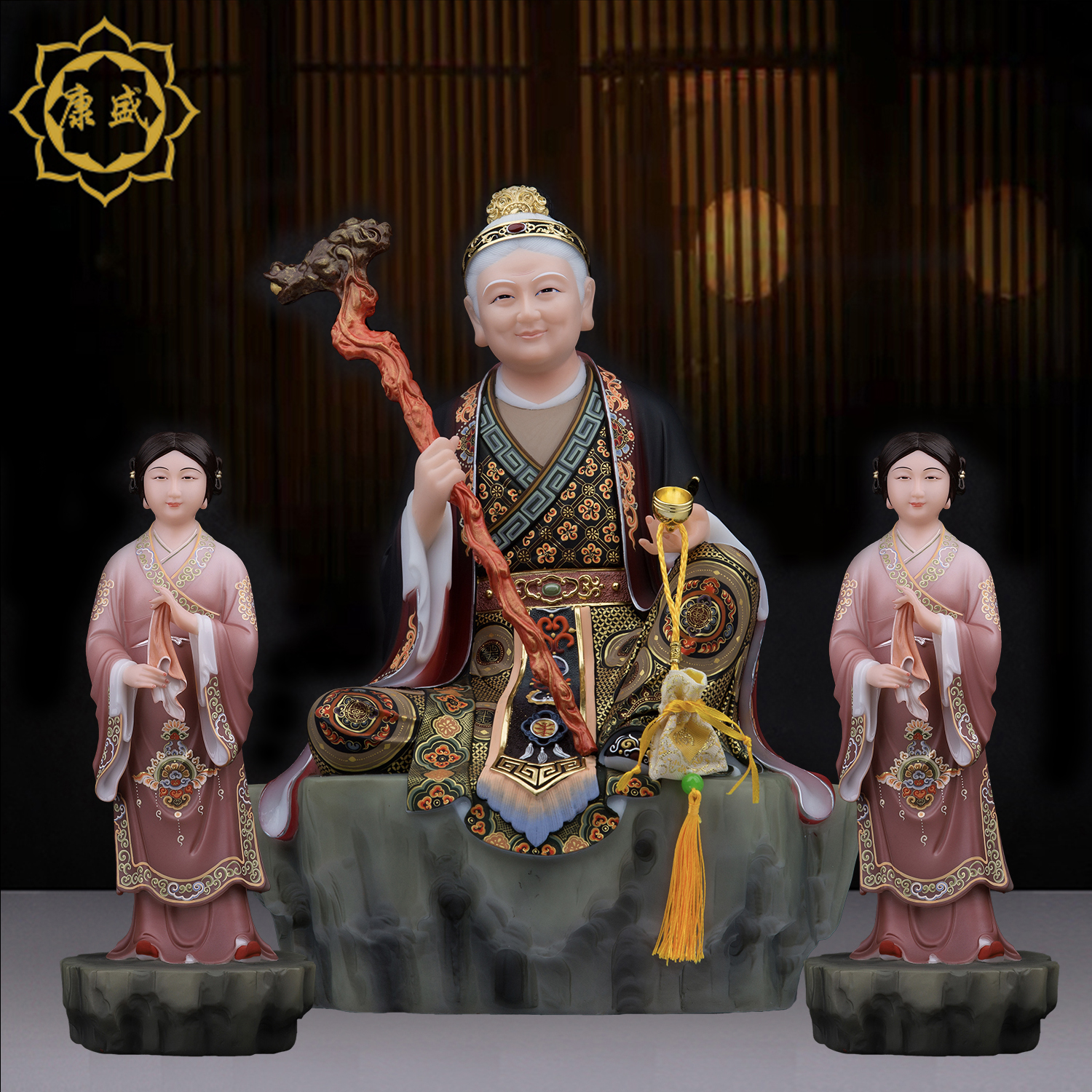 黑老太神像铁刹山黑妈妈像汉白玉黑衣古彩家居佛堂佛像摆件新品