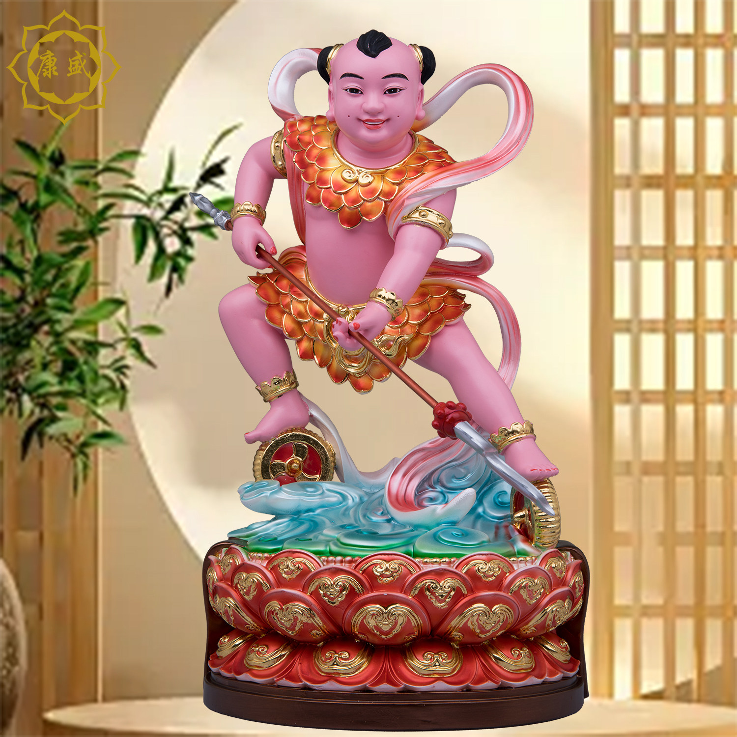 莲花三太子神像哪吒三太子树脂中坛元帅家用供奉佛像莲花太子摆件