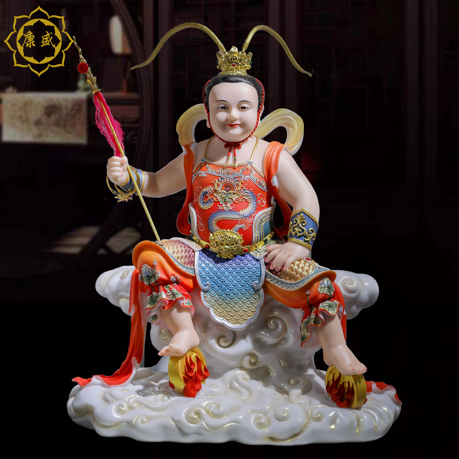 哪吒三太子神像中坛元帅脚踏风火轮混天绫汉白玉像家用供奉摆件,家居饰品,装饰摆件,淘宝优惠券,粉丝福利购,淘宝优惠卷