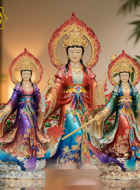 九天玄女铜像全黄铜彩绘九天圣母娘娘站像玄母天尊佛像供奉摆件