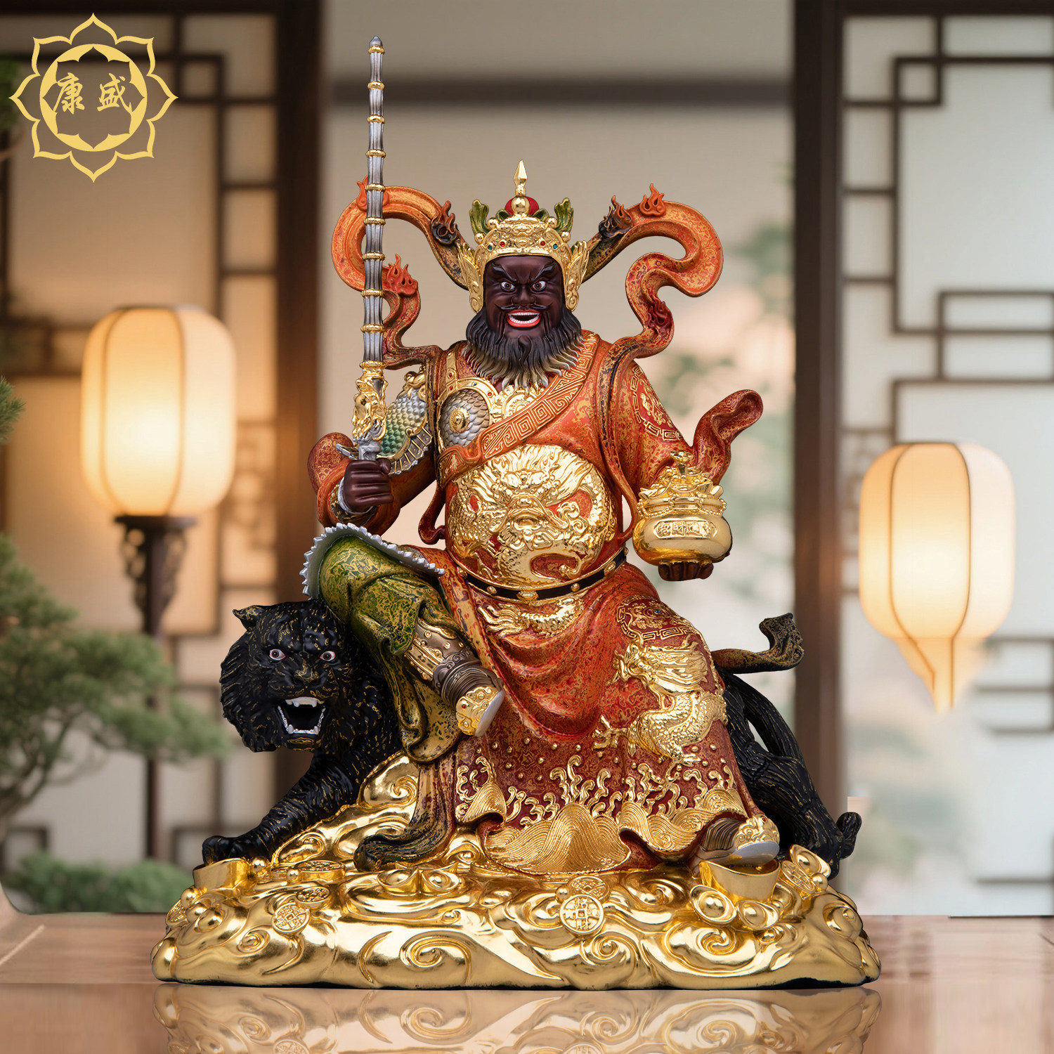 赵公明神像武财神赵玄像家用供奉铜大漆骑虎赵元帅佛像招财摆件