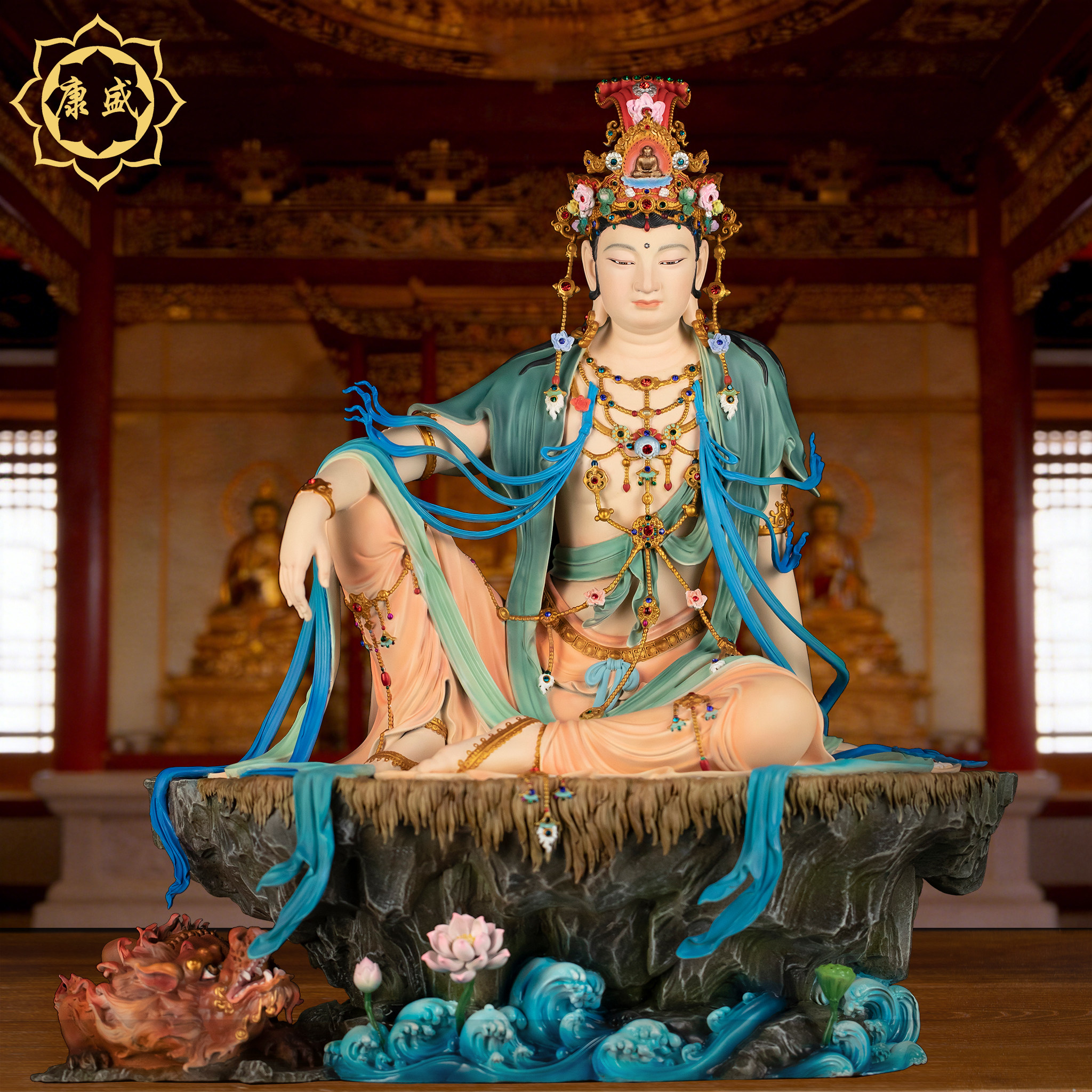 水月观音菩萨佛像自在观音铜像观音菩萨大士观世音家用供奉摆件