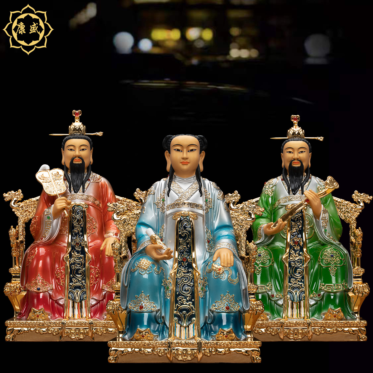 三茅真君神像台湾铜鎏金金嵌钻茅盈茅固茅衷茅山祖师爷桌面摆件,家居饰品,装饰摆件,淘宝优惠券,粉丝福利购,淘宝优惠卷