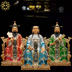 三茅真君神像台湾铜鎏金金嵌钻茅盈茅固茅衷茅山祖师爷桌面摆件