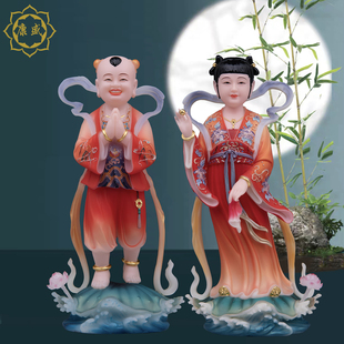 金童玉女佛像家用供奉观音菩萨金童玉女神像善财童男童女祝福摆件