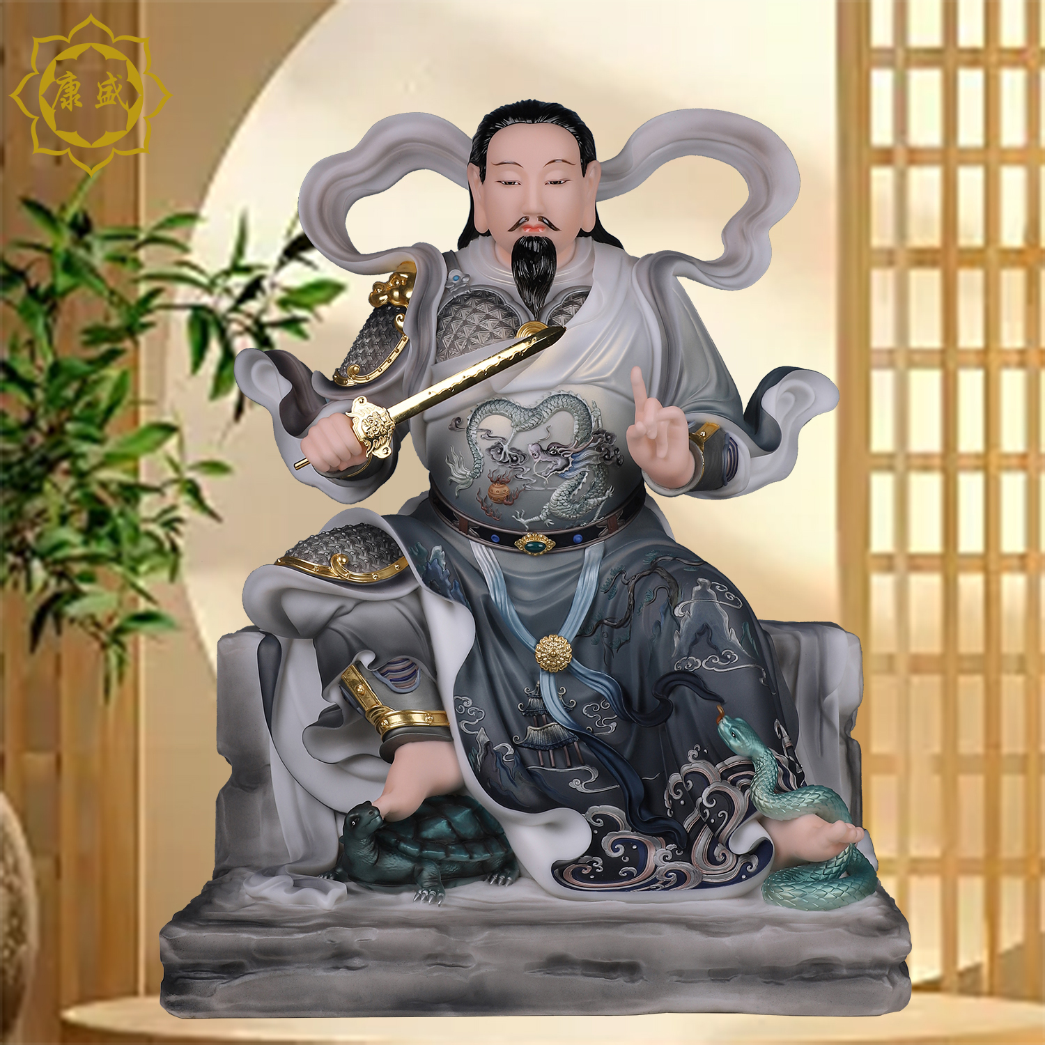真武大帝神像汉白玉玄天上帝玄武大帝北极真君祖师爷供奉石材摆件