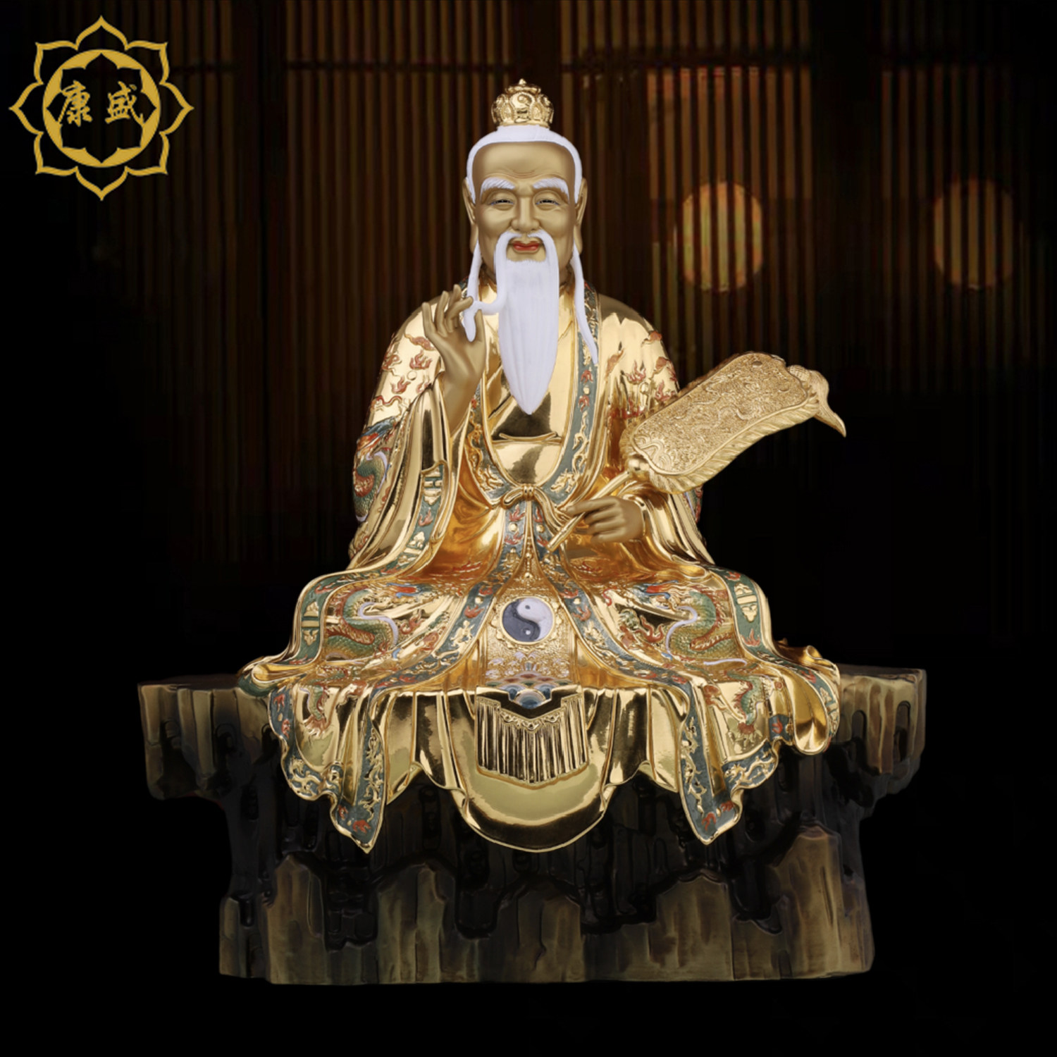 台湾全铜贴金太上老君神像道德天尊铜像铜雕彩绘款家居道家摆件