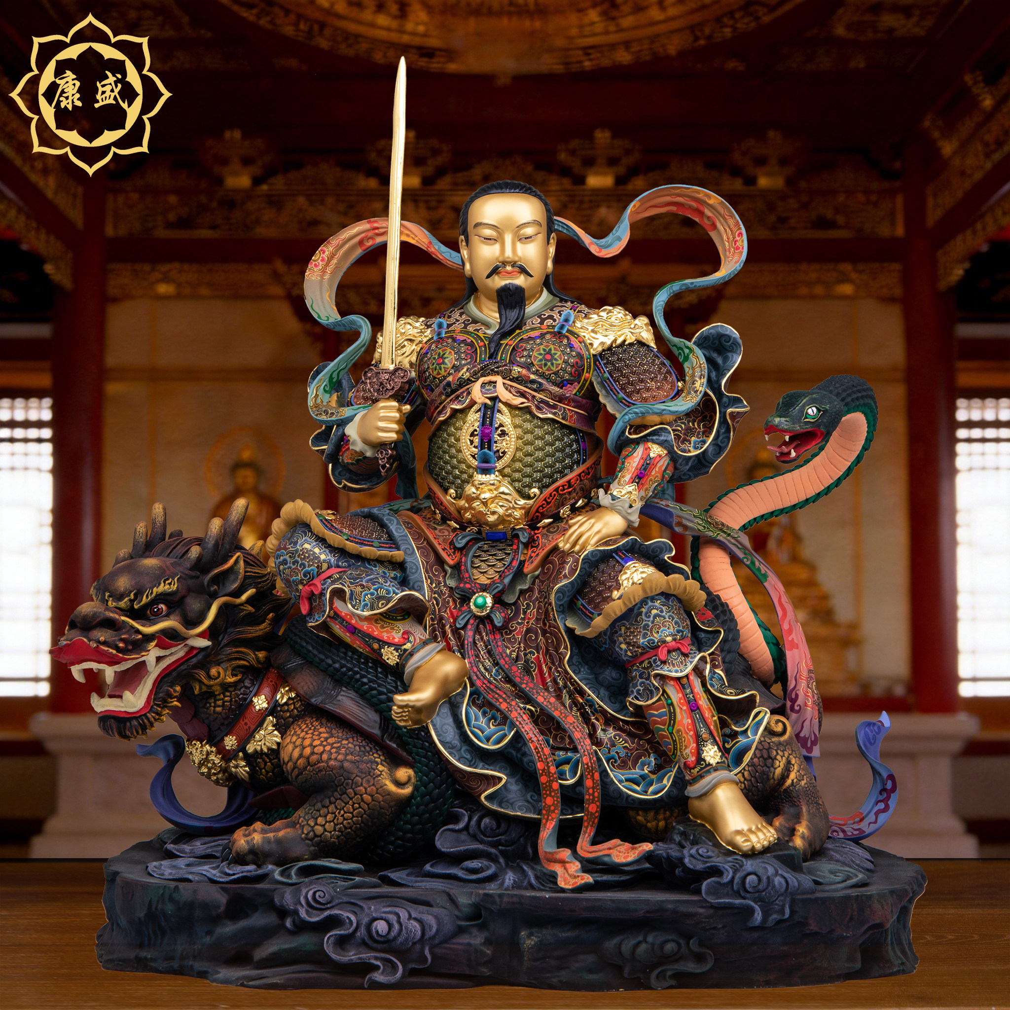真武大帝神像铜热着色玄天上帝铜像龙椅玄武祖师爷家用供奉摆件