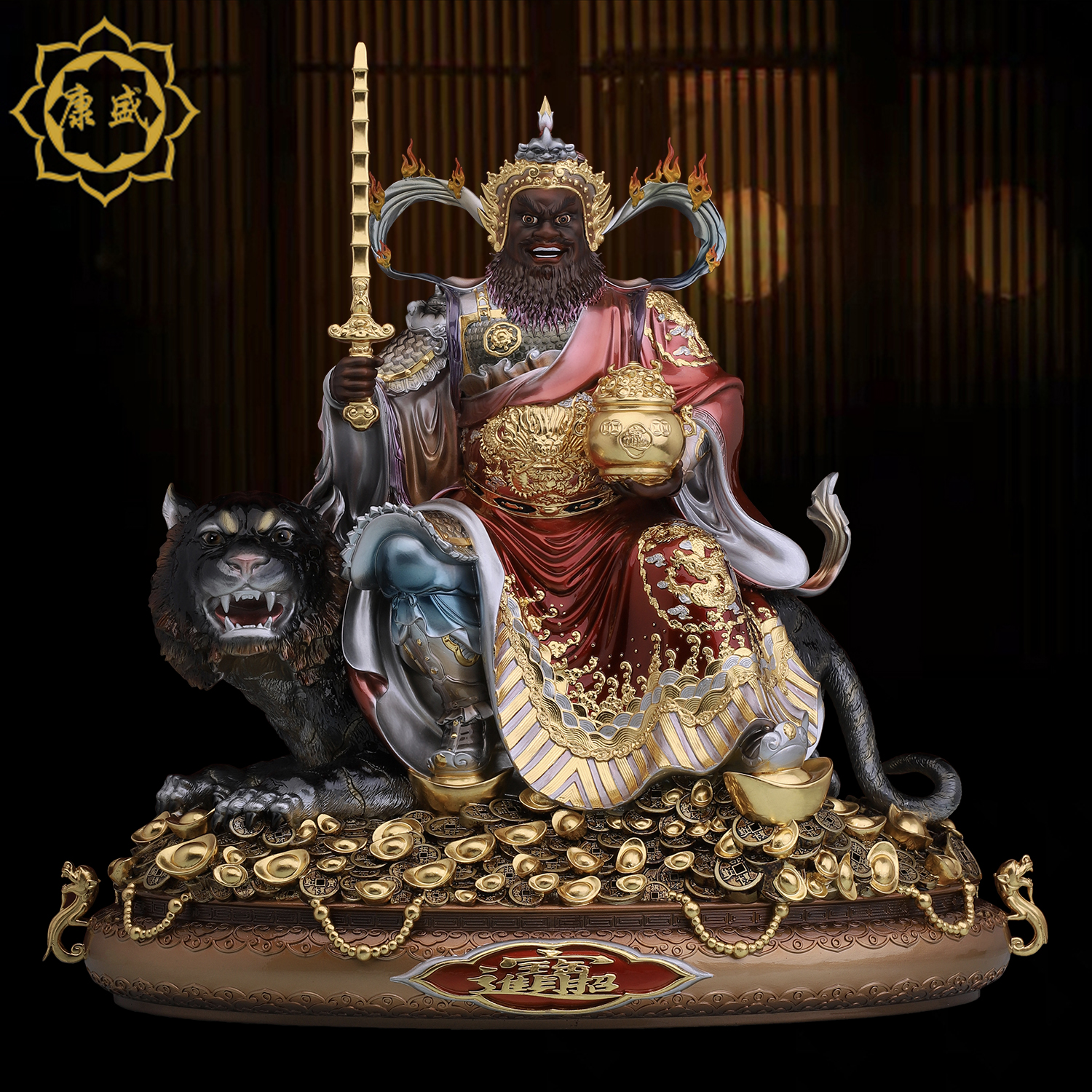 武财神赵公明神像纯铜彩绘骑老虎赵元帅佛像12/16/19/26寸摆件