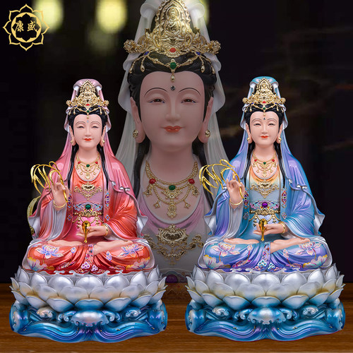 妙善观音菩萨佛像南海观世音娘娘佛像树脂彩绘家用佛堂供奉摆件