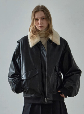 Facade pattern夹棉皮衣女冬nothingwritten毛领机车夹克皮装外套