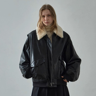 Facade pattern夹棉皮衣女冬nothingwritten毛领机车夹克皮装外套
