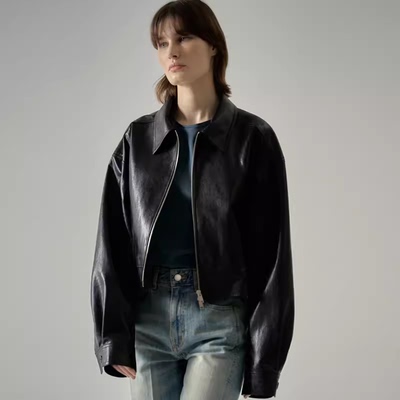 宽松通勤短款拉链皮衣