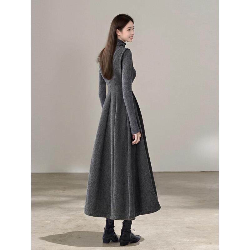 ROUMIKL韩系穿搭高级感两件套女秋冬配大衣一整套装裙两件套背心